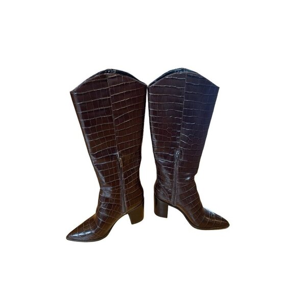 FRANCO SARTO Brown A-TICADA KNEE HIGH POINTED TOE HEELED BOOT, SIZE 9.5 - Picture 5 of 14